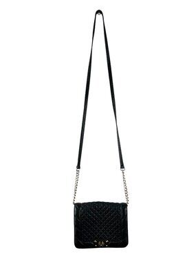 Karl Lagerfeld Quilted Leather Crossbody | Black & Gold | 54" Strap | Excellent